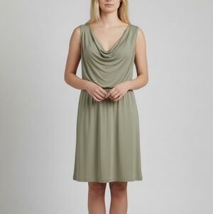Nicole Bridger Vancouver Sage Green Jersey Dress with Surplus Plunge Neckline